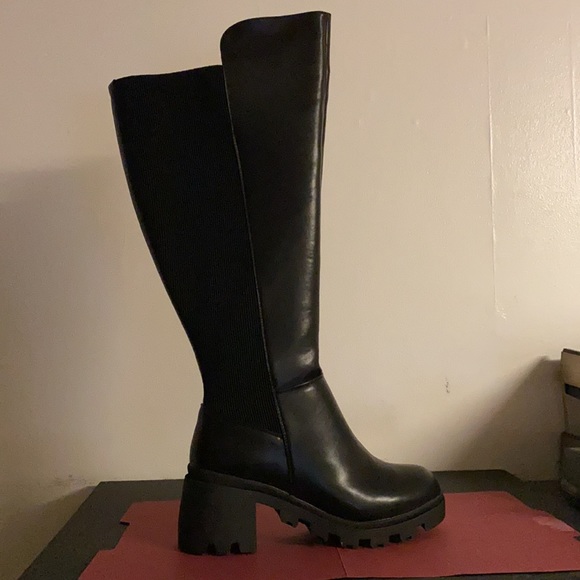 JUSTFAB Block Heel Knee High Boots Wide Calf - Picture 2 of 7